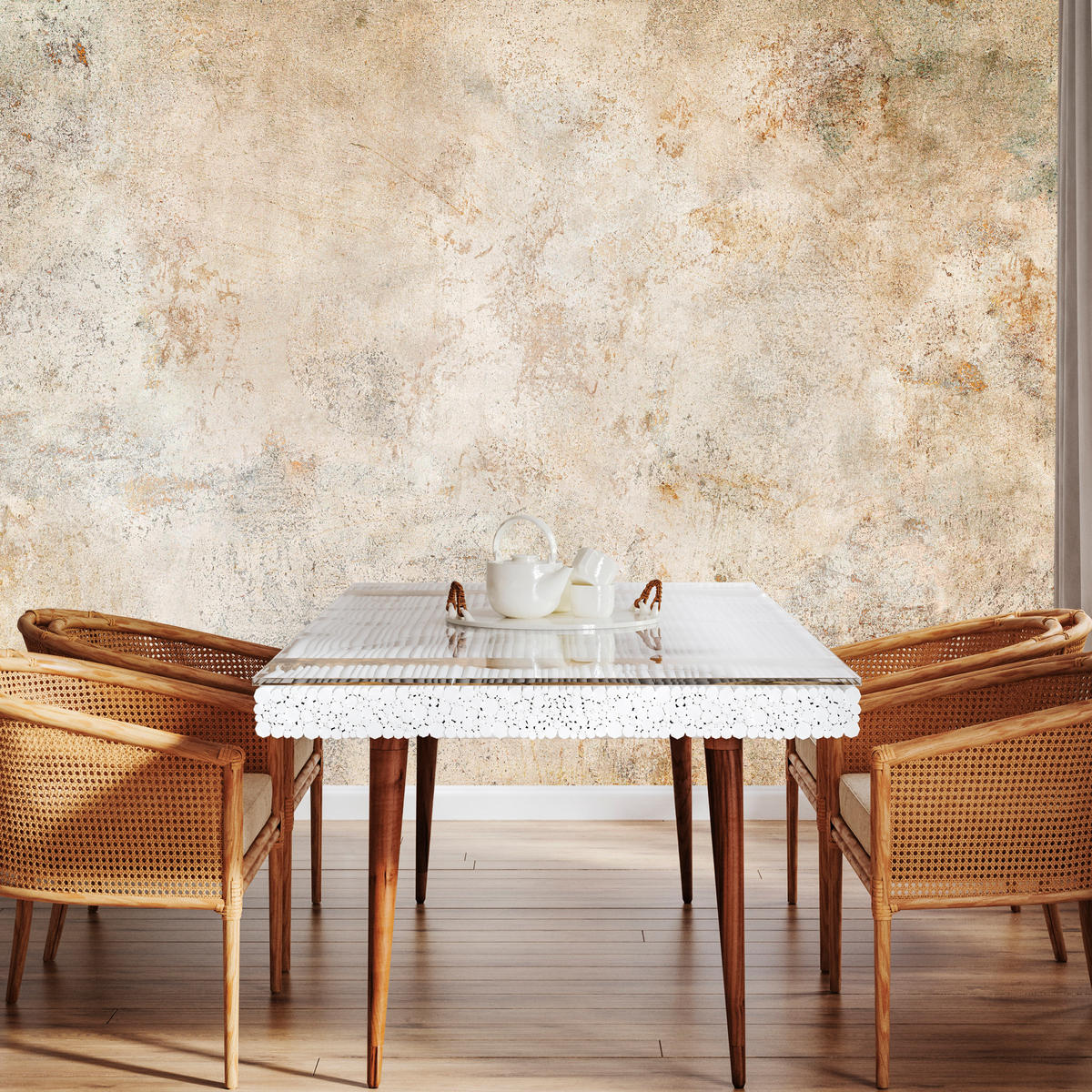 FOTOTAPETE für Wohnzimmer Minimal Beige Betonwand 300x210 - Gelb/Beige, Papier (300/210cm) - Muralo