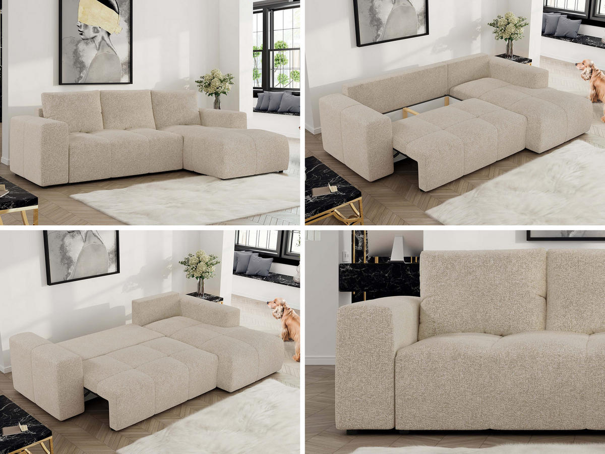 ECKSOFA MONIVA Creme Strukture - Rechts - Creme/Schwarz, Textil (266/164cm) - MKS