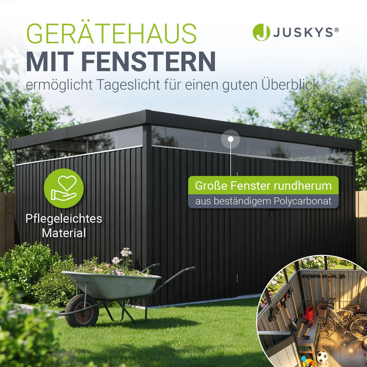 GERÄTEHAUS Luzern Anthrazit - Anthrazit, Metall (396/220/294cm) - Juskys