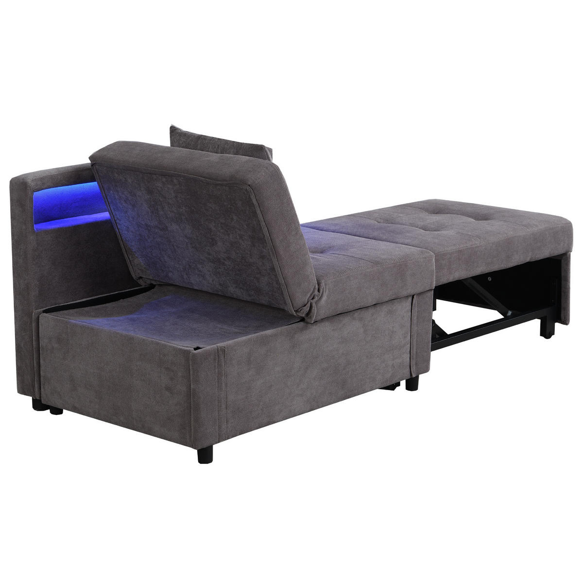 SCHLAFSOFA 3-in-1 177 x 68 x 65 cm Leinen Dunkelgrau - Dunkelgrau, Metall (68/65/177cm) - Meubliv
