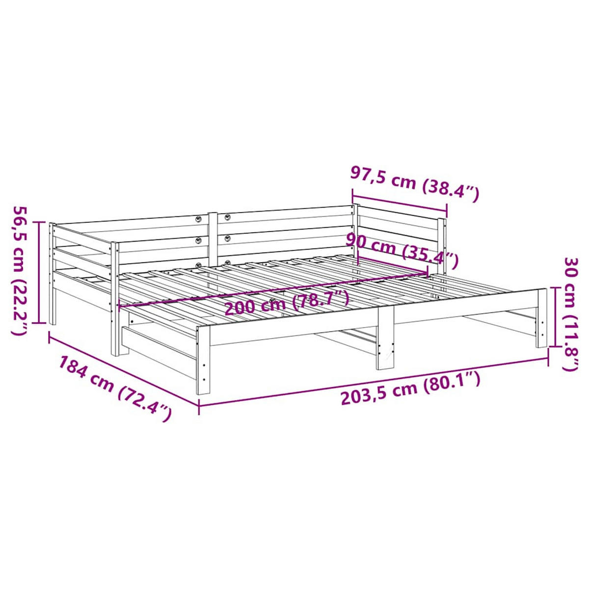 TAGESBETT Ausziehbar Wachsbraun 90/200 Cm Massivholz Kiefer - Braun, Holz (90/200cm) - vidaXL