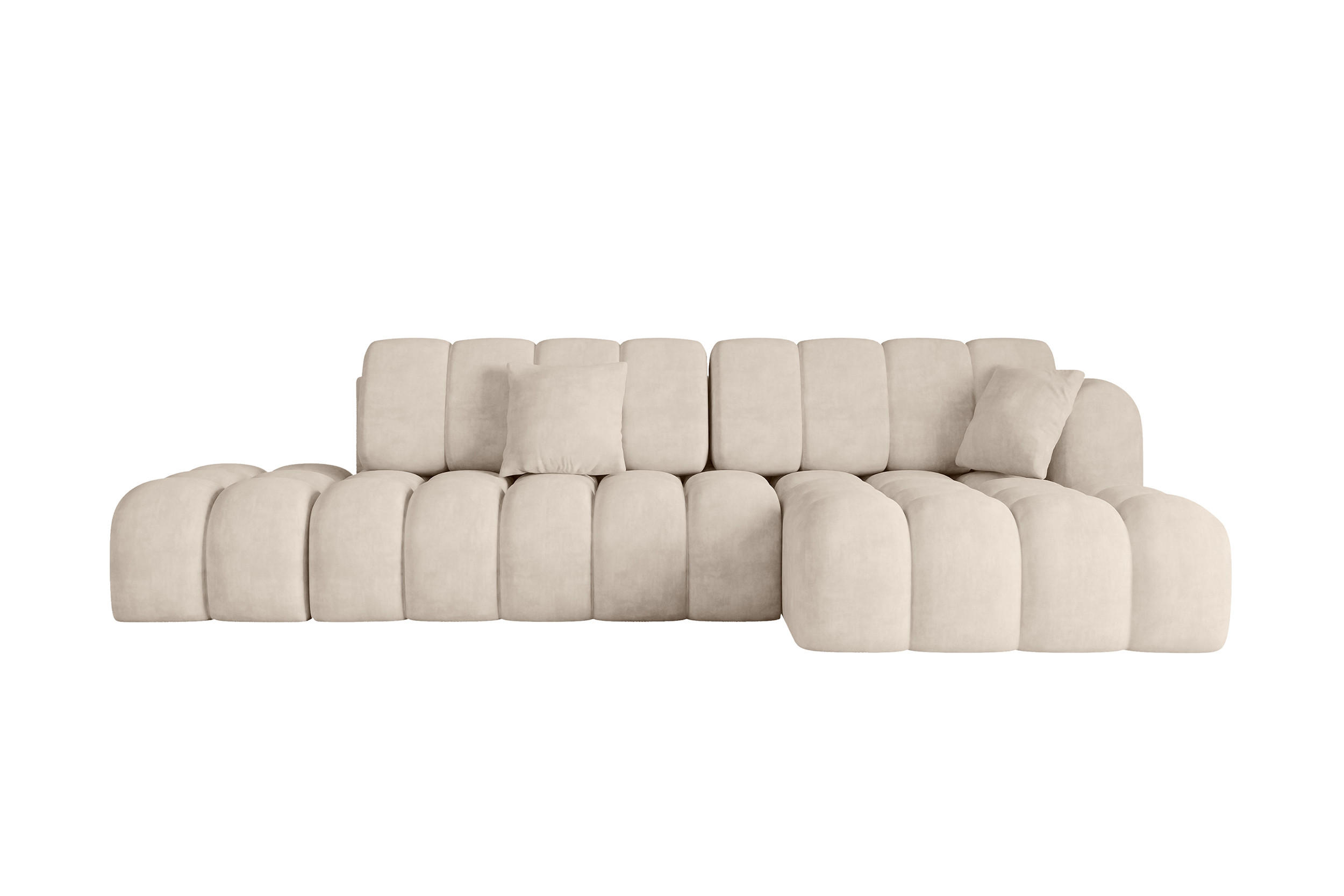 ECKSOFA mit Schlaffunktion Ottomane RECHTS OLEA-L2 321x164x75 Beige Velours - Sandfarben/Schwarz, Holzwerkstoff/Kunststoff (164/321cm) - ALTDECOR