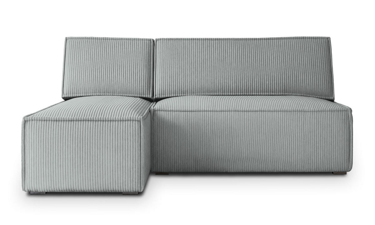 ECKSOFA BRISO P Hellgrau Kordstoff mit Schlaffunktion - Hellgrau, Holz (200/140cm) - MASSENO