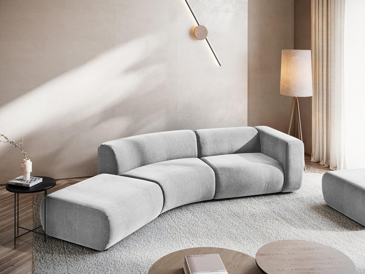 4-SITZER-SOFA Chenille Stoff Grau - Hellgrau/Schwarz, Kunststoff/Textil (335/70/166cm) - Makamii