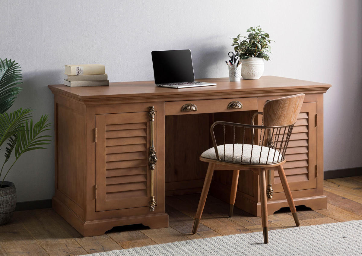 SCHREIBTISCH Mango 160x80x76 beige geölt TOULOUSE #20 - Beige, Holz (80/160/76cm) - Massivmoebel24