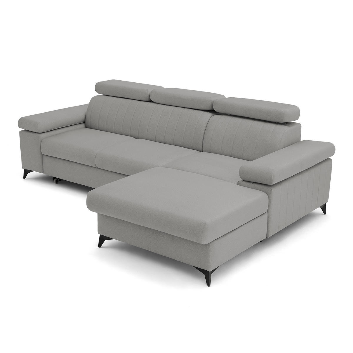ECKSOFA FELIX L Rechts mit Schlaffunktion Velours Grau - Schwarz/Grau, Holz/Textil (176/257cm) - Muffo