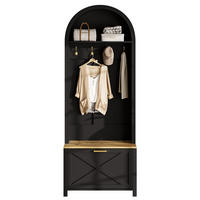 GARDEROBENSCHRANK multifunktional Schuhregal Ablage Haken MDF modern - Schwarz, Holzwerkstoff (35/195/75cm) - FLIEKS