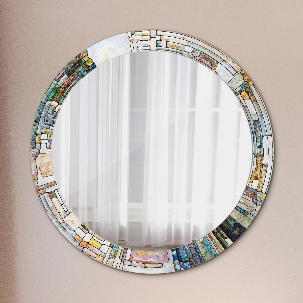 SPIEGEL Ø80 cm Rund mit Aufdruck - Perlmutt, Glas (80/80/0.4cm) - TULUP