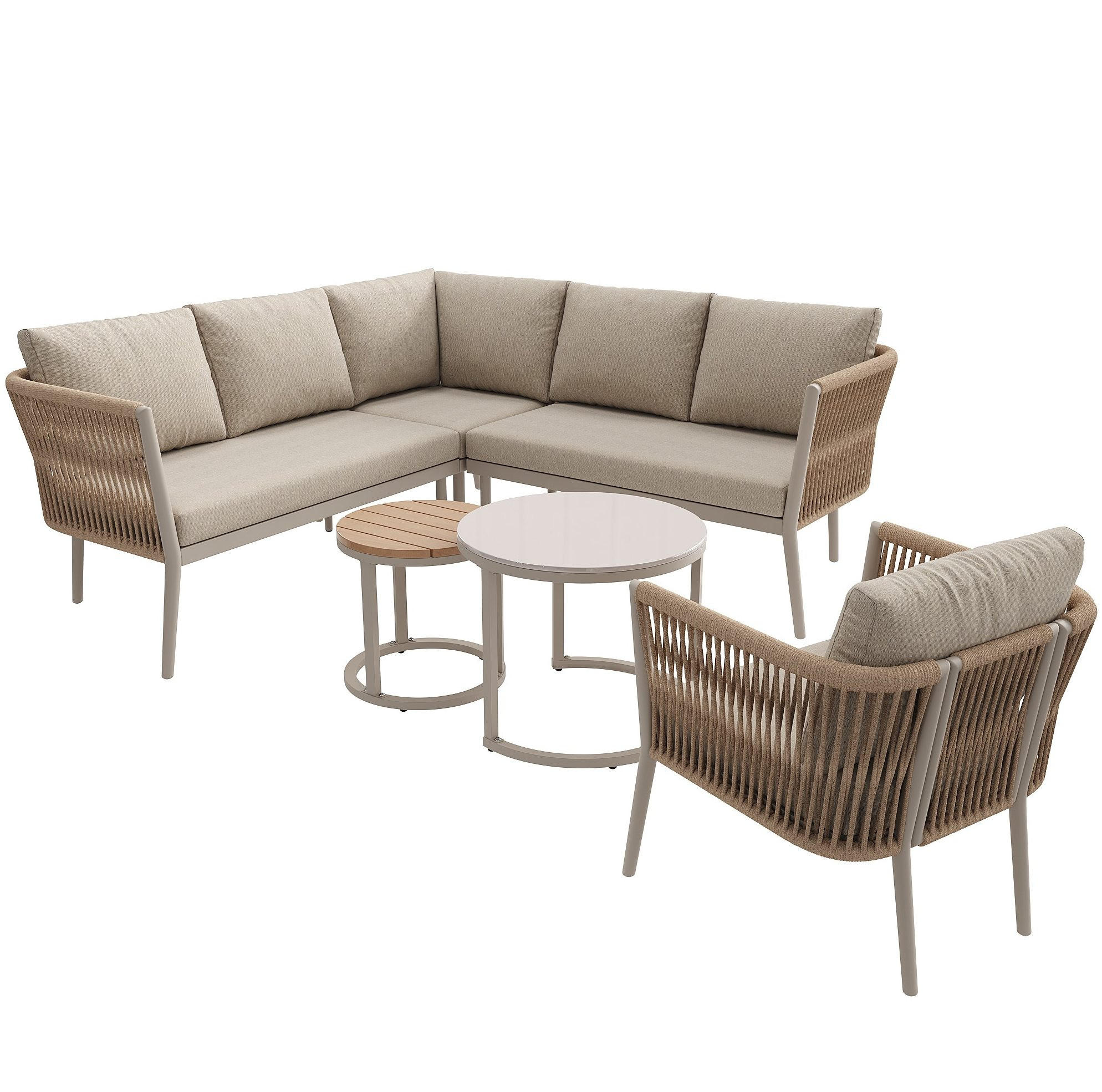 GARTENLOUNGE-SET 114,5/61/67 cm beige aus Metall und Olefin modular - Beige, Metall - OKWISH