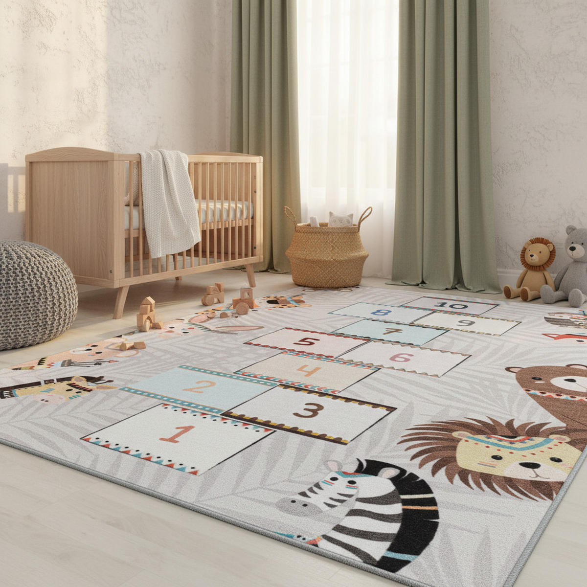 TEPPICH Kinder Flachgewebe Hüpfspiel Polyamid Antirutsch Kinderzimmer Grau Rechteckig 160x230 - Grau, Textil (160/230cm) - KADIMA DESIGN