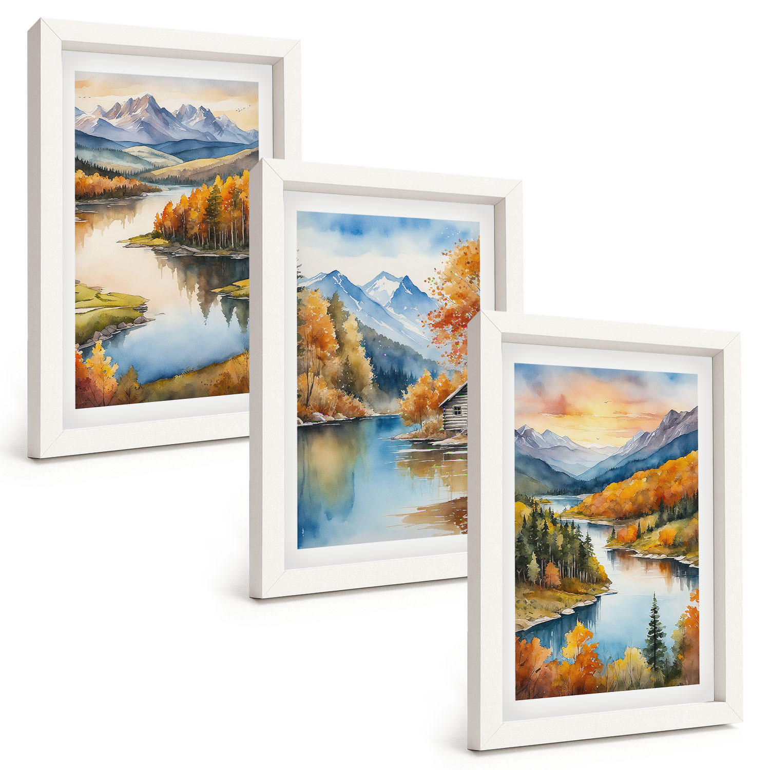 BILDER SET 3er Set - 20x30 cm Weißer Rahmen - Herbstliche Berglandschaften - Weiß, Kunststoff (20/30cm) - TULUP