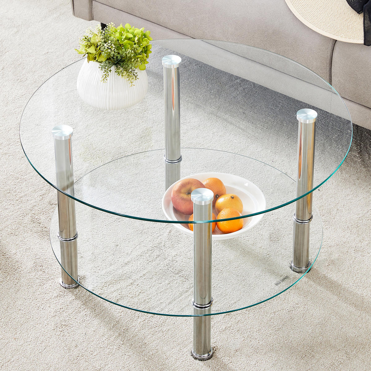 COUCHTISCH 70/70/42 cm mit 2 Glasplatten und Metallgestell, modern und platzsparend, Silber/Transparent - Silberfarben, Glas (70/70/42cm) - Redom