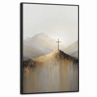 LEINWAND Bilder mit Rahmen - Hügel - Abstrakt - Kreuz - Christentum - 60x90 - Beige, Textil (60/90cm) - MuchoWow