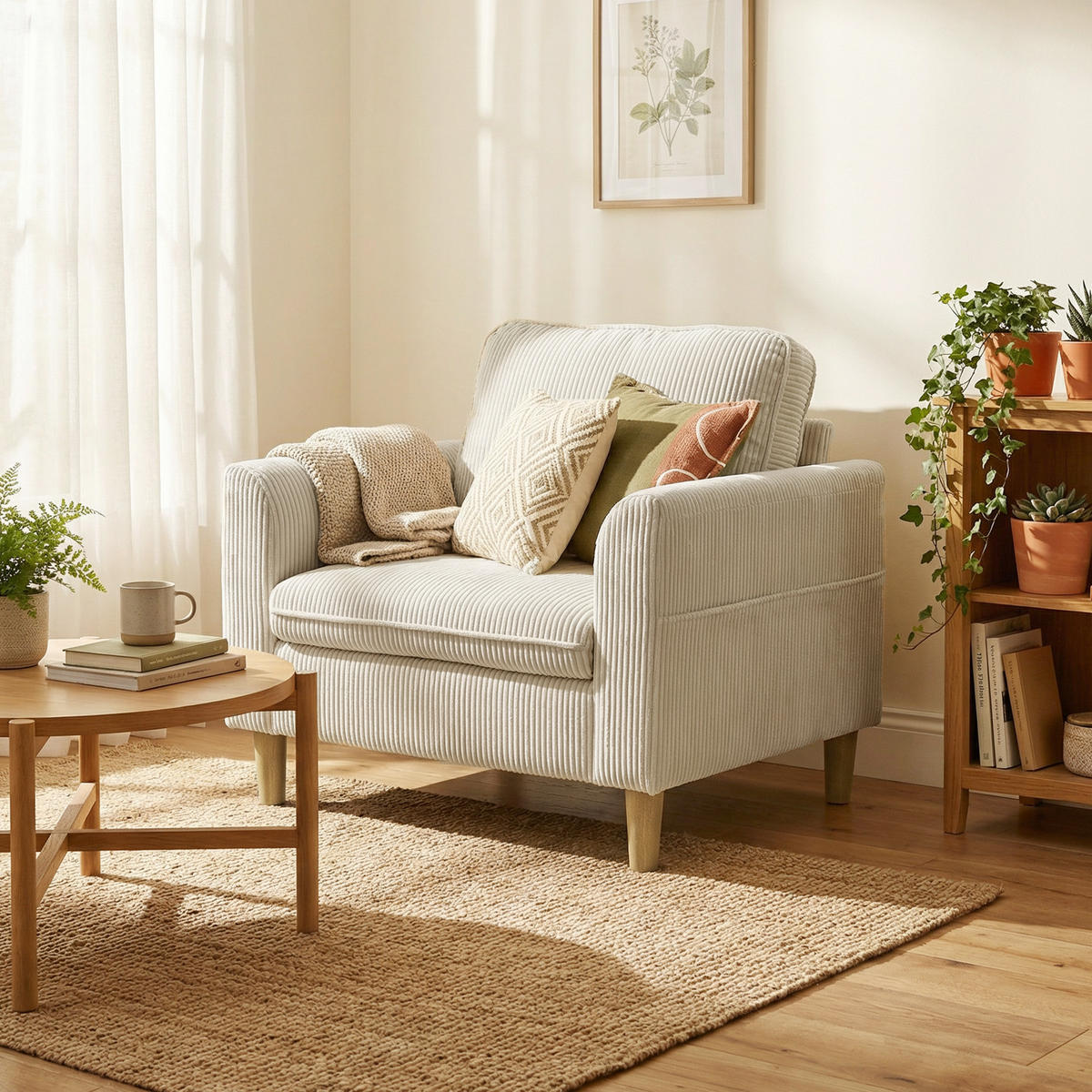 SESSEL DE-13500 1-Sitzer mit Federkern, Kordelsamt Beige - Beige, Textil (74/87/83cm) - ComfortXL