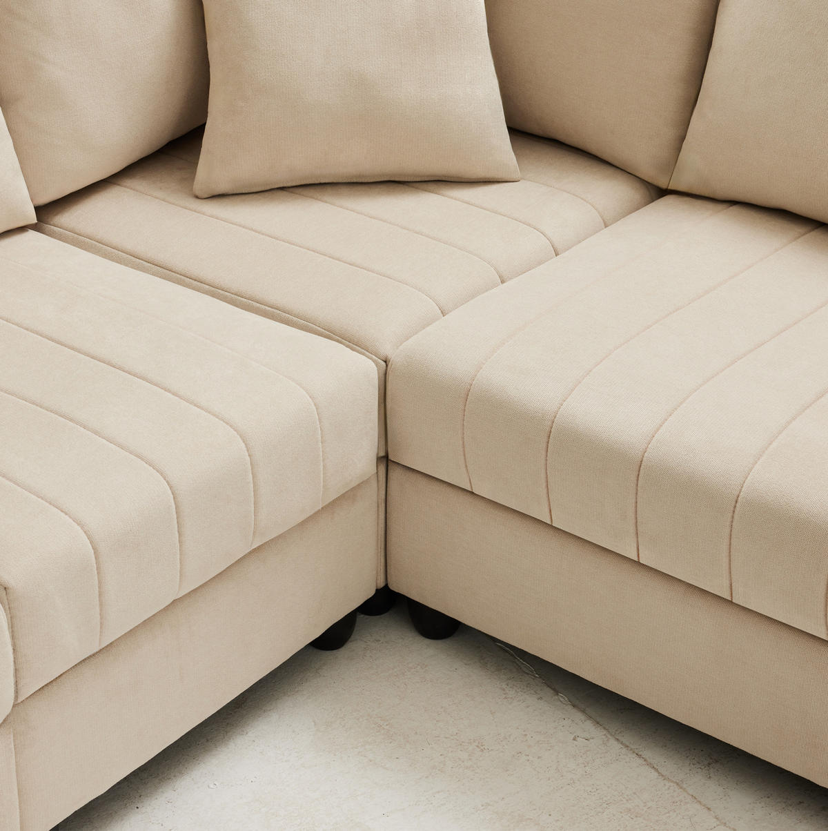 ECKSOFA 220/194/85 cm mit beweglichem Fußhocker, modularer U- und L-Form, aus Baumwoll-Leinenstoff, Beige - Beige, Textil (220/194cm) - Redom