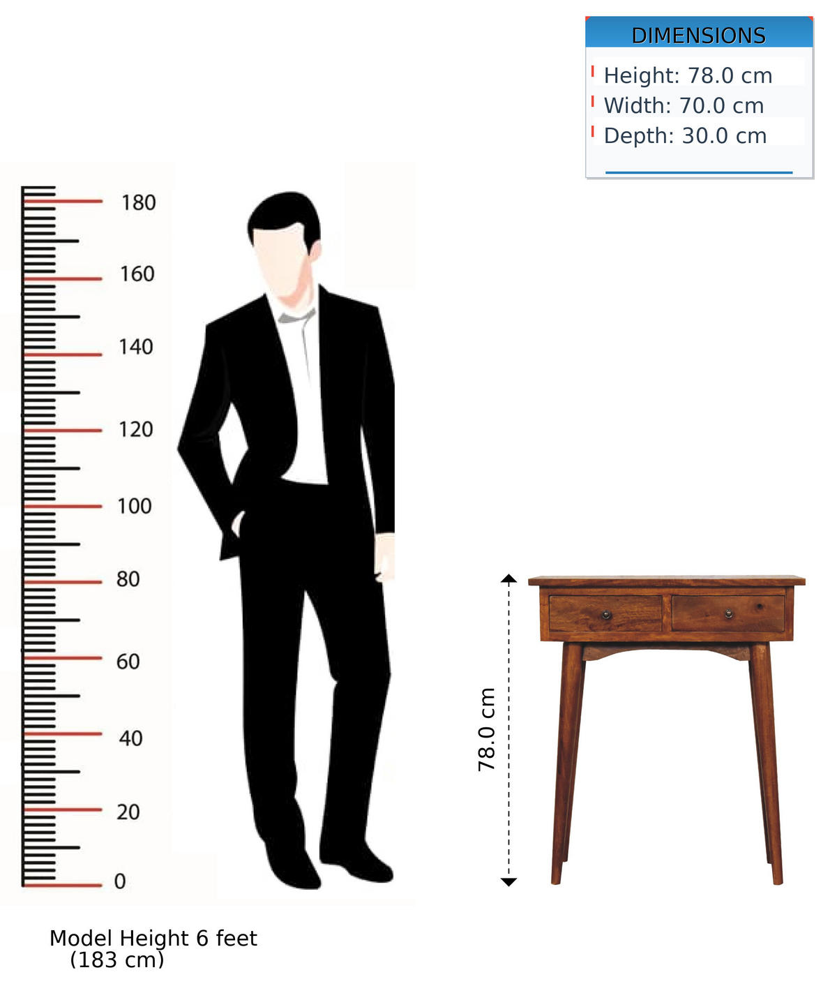 KONSOLENTISCH Mini, im Kastanienholz-Finish, mit 2 Schubladen, Braun - Messingfarben/Braun, Holz/Metall (30/70/78cm) - Artisan Furniture