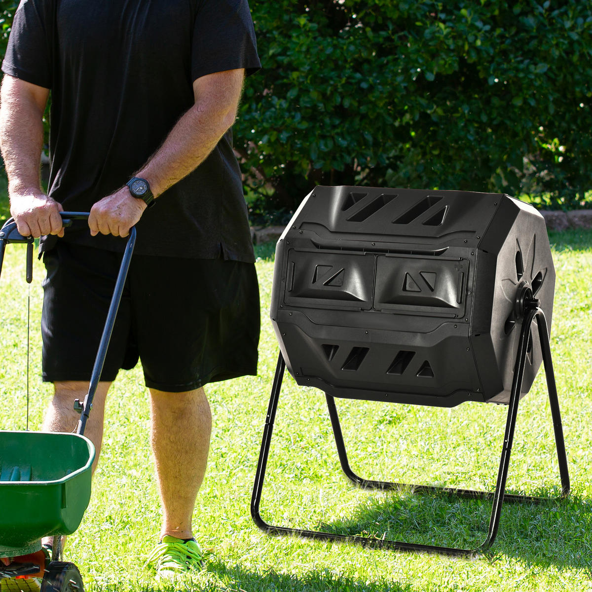 KOMPOSTBEHÄLTER DE-10147 2 Behälter, 160 L, drehbar Schwarz - Schwarz, Metall (64/96/71cm) - ComfortXL