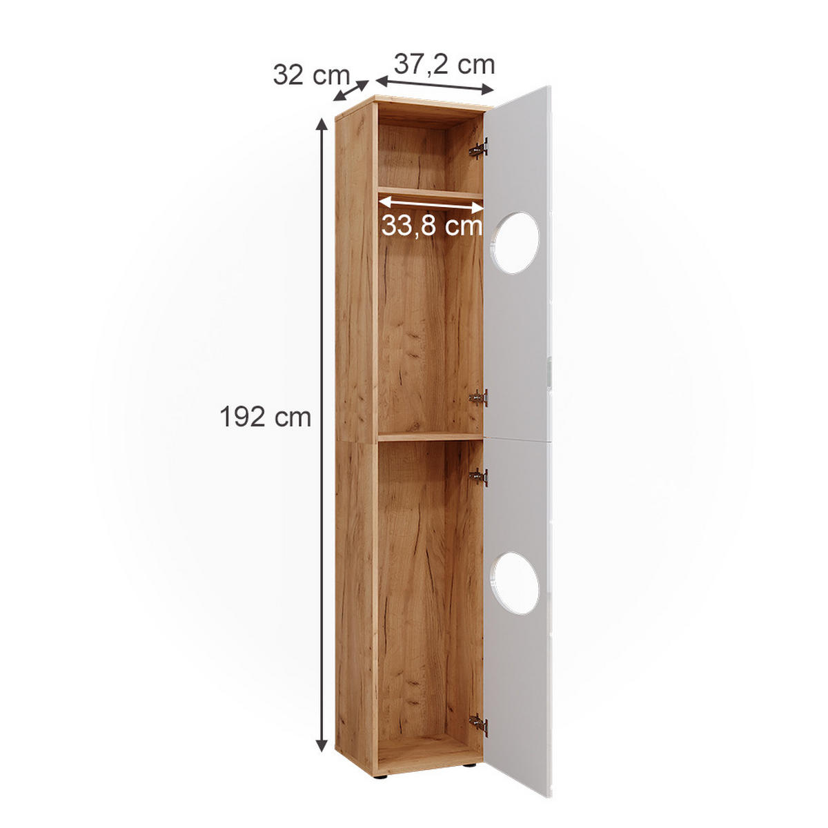 WÄSCHESCHRANK Irma Goldkraft Eiche/Weiß Hochglanz 37.2 x 192 cm - Weiß Hochglanz/Eiche Wotan, Holzwerkstoff (37.2/192/32cm) - Vicco