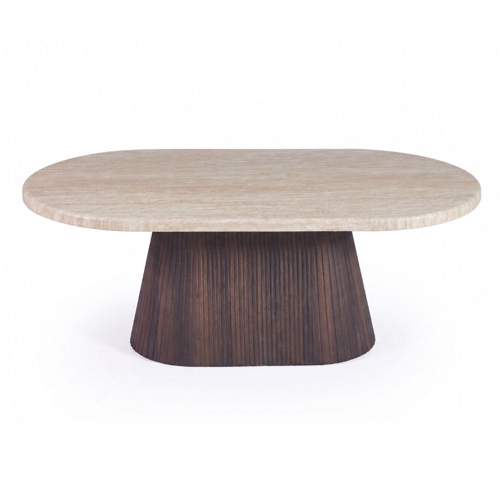 COUCHTISCH Dervio Travertin Tischplatte mit edlem Tischbein im Säulenstil - Beige/Braun, Stein (70/130/45cm) - alesvelt