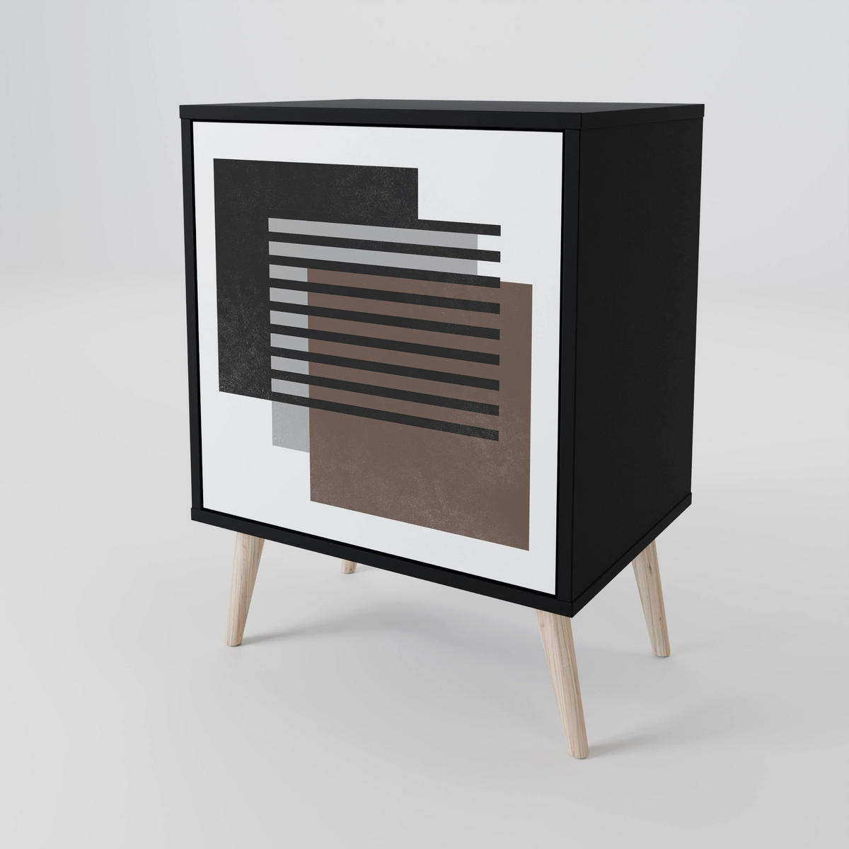 SIDEBOARD SHADOW SYNCHRONY, Schwarz, 57,5x42x72,5 cm, Schwarze Metallfüße - Multicolor/Schwarz, Holzwerkstoff/Metall (57.5/72.5/42cm) - SpaceRebels