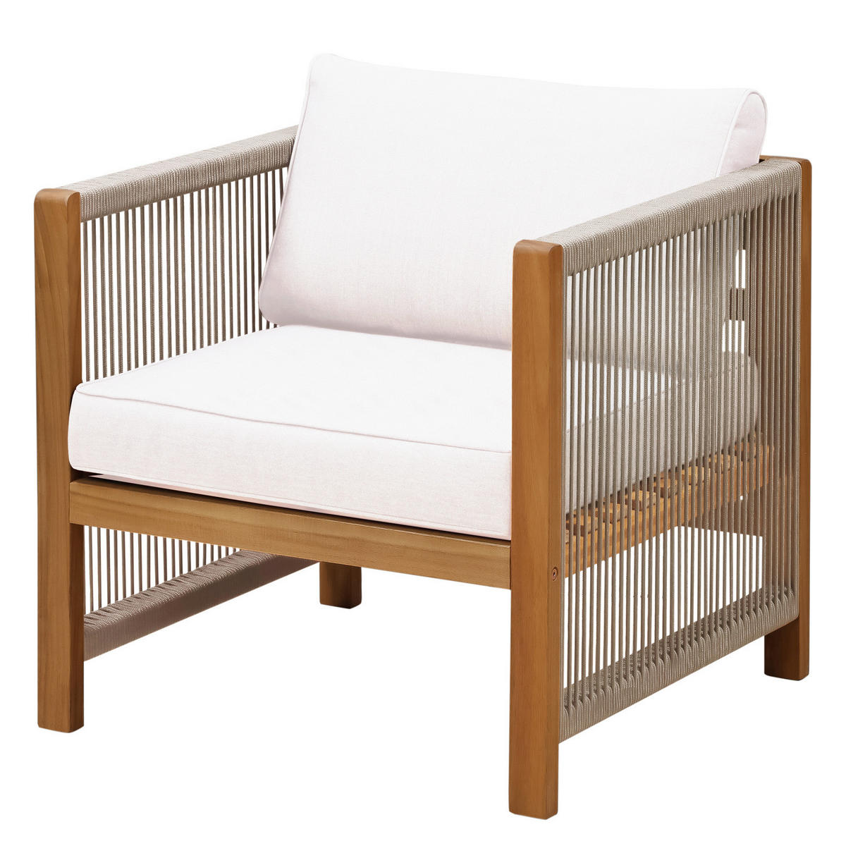 LOUNGESESSEL - 2er-Set - Akazie massiv / Polyester - Braun / Beige - Beige/Braun, Holz/Textil (64/76/66cm) - home24