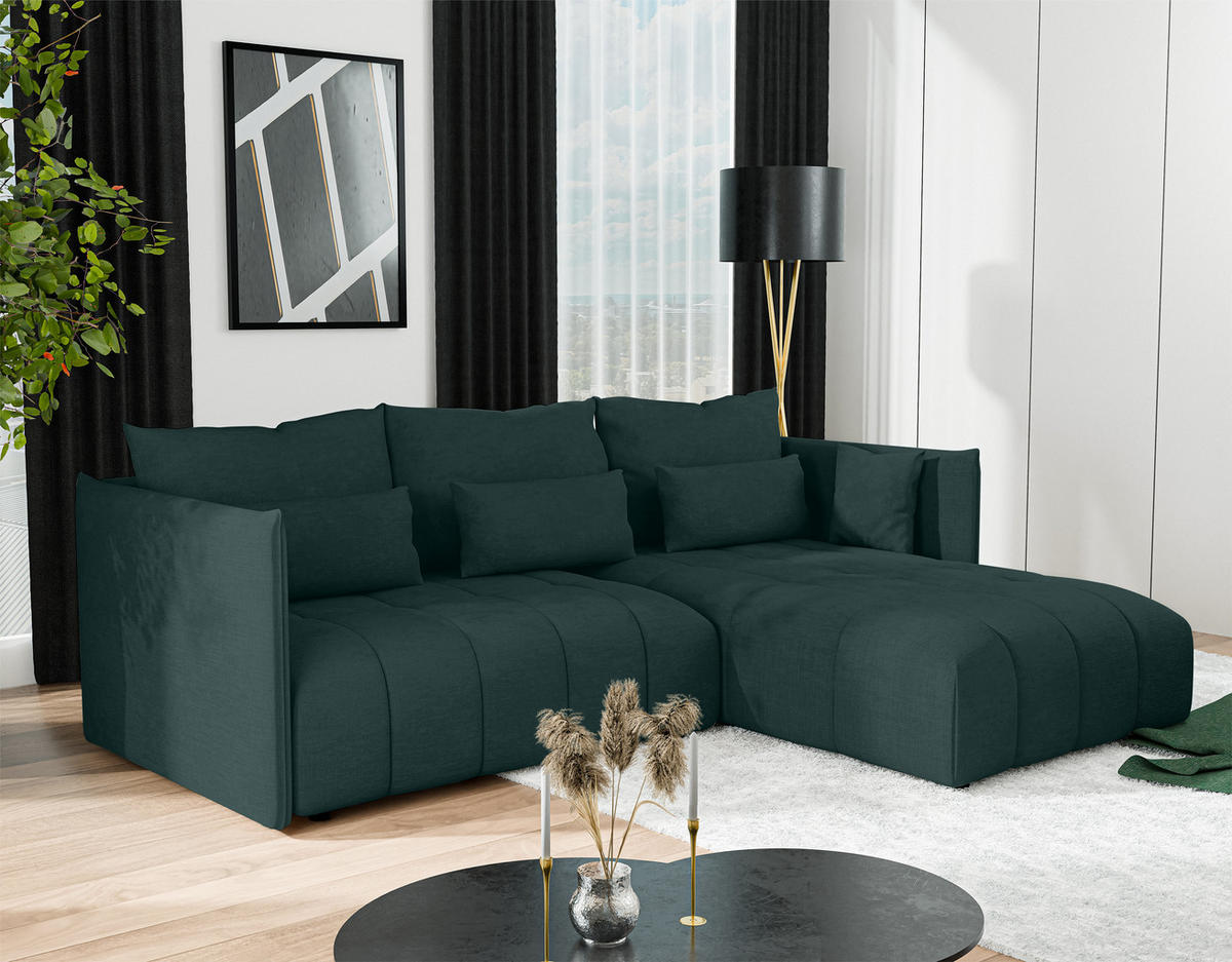 ECKSOFA L Form Cosmova Grün 245/182/83 cm mit Schlaffunktion - Schwarz/Grün, Kunststoff/Textil (245/182cm) - AX Living