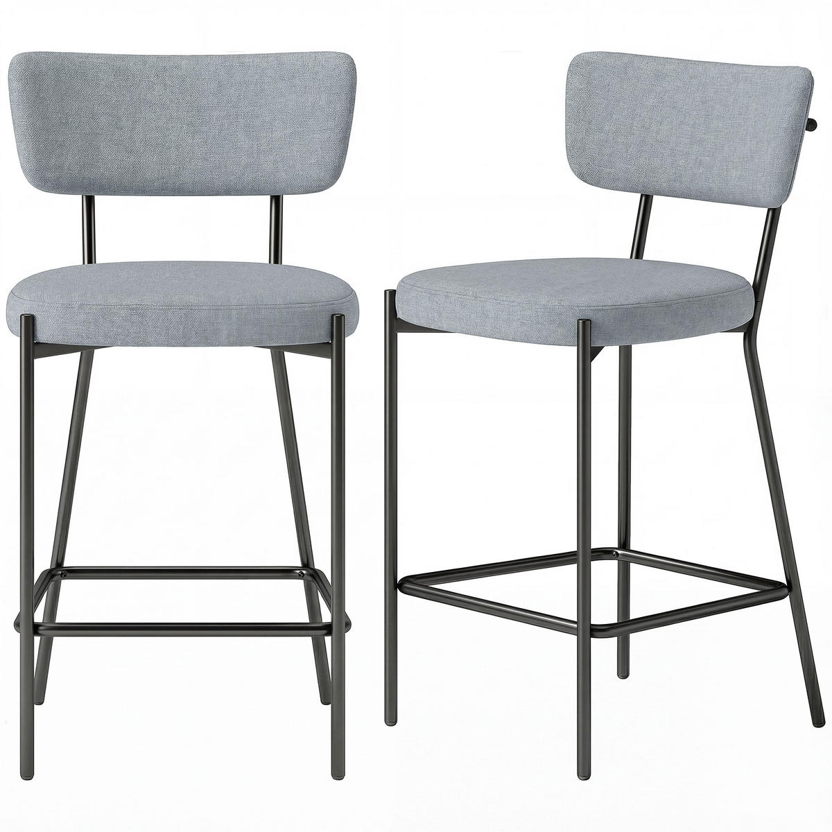 BARHOCKER 2er-Set DE-14821 gepolstert mit gebogener Rückenlehne Grau - Hellgrau, Metall (49/93/53cm) - ComfortXL