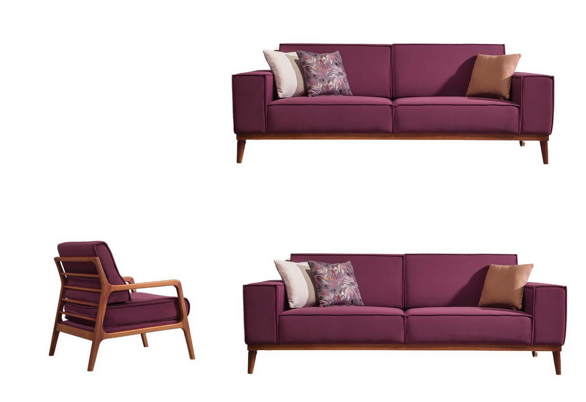 SITZGARNITUR Retry Grau Stellvariante:3+3+1 - Violett, Holz (227/85/100cm) - Villa Möbel