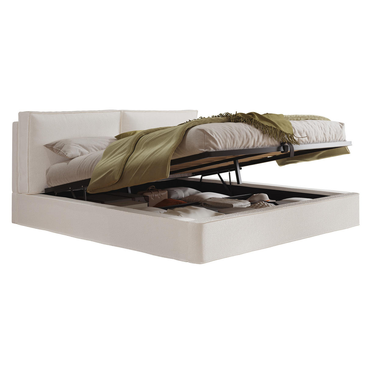 POLSTERBETT 180x200 cm in Beige mit hydraulischem Bettkasten und Lattenrost - Beige, Textil (180/200cm) - IVMEU