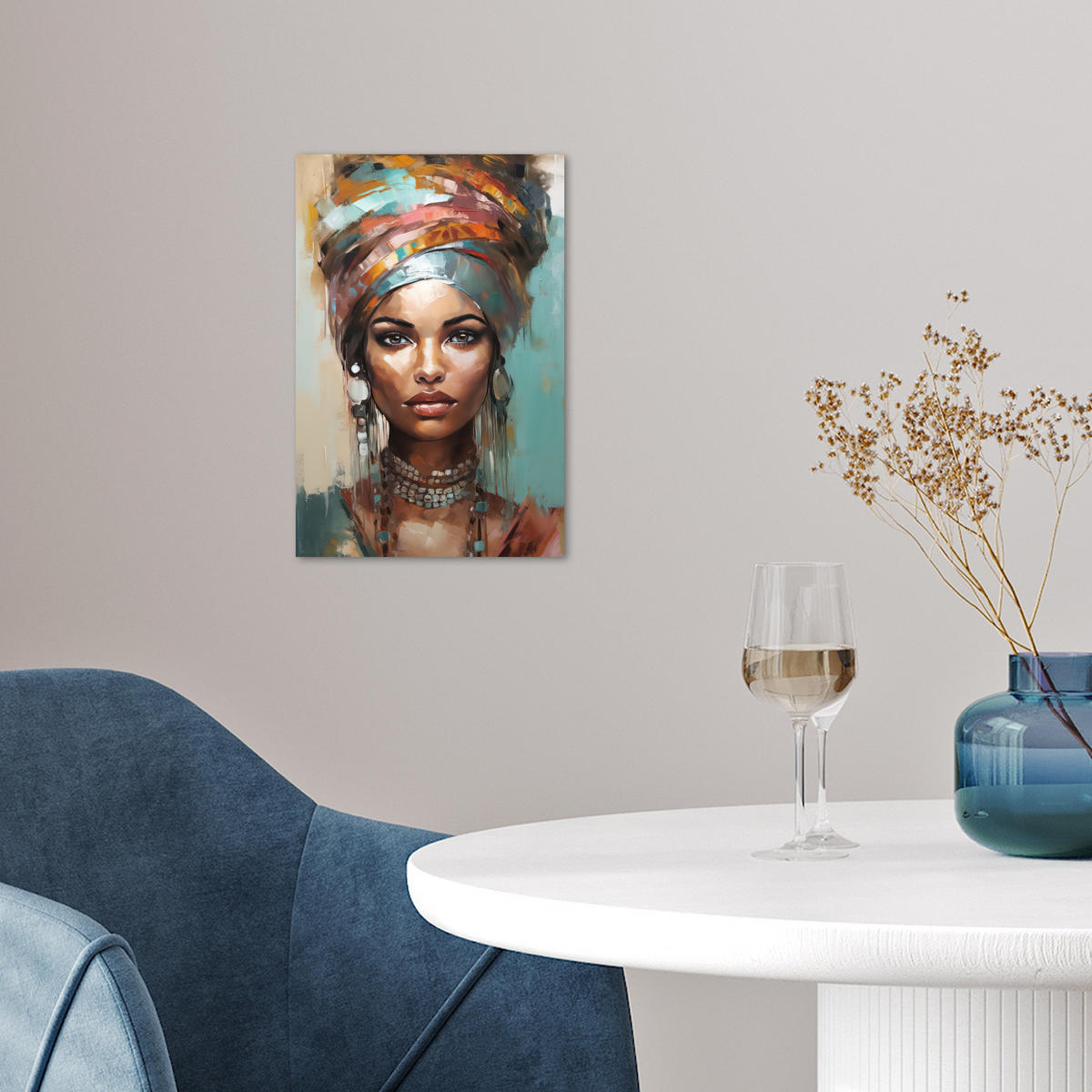 POSTER Frau - Kunst - Schmuck - Porträt 20x30 cm - Blaugrau, Papier (20/30/0.1cm) - MuchoWow