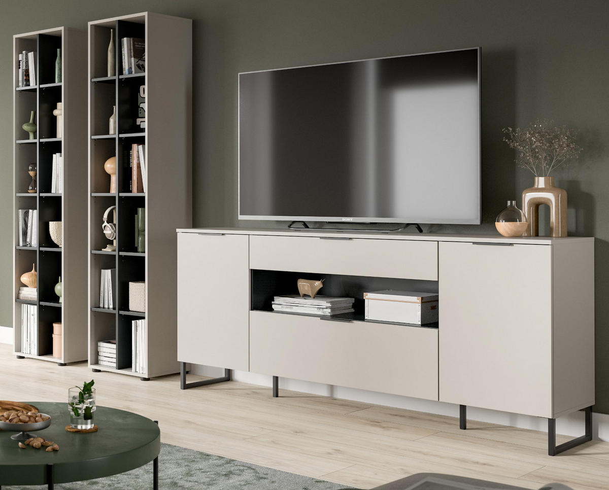 WOHNWAND kaschmir, schwarz 3-teilig 305 cm, Komplettset mit Soft-Close-Funktion - Kaschmir/Schwarz, Holzwerkstoff/Kunststoff (305/192/41cm) - Inn.Furn