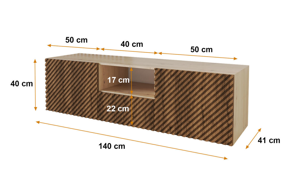 LOWBOARD ZENO-W 140x40x41 cm - Artisan / Katania - Eiche Wotan, Holzwerkstoff (140/40/41cm) - ALTDECOR