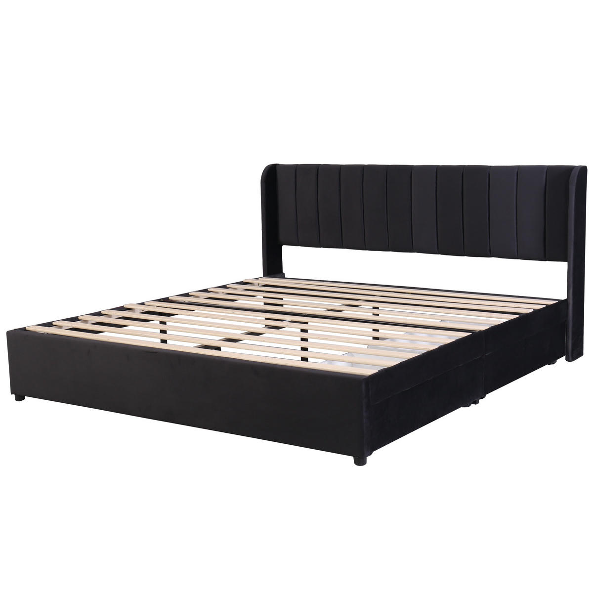 POLSTERBETT 180/200 cm Samt mit Lattenrost und 2 Schubladen schwarz - Schwarz, Textil (180/200cm) - OKWISH
