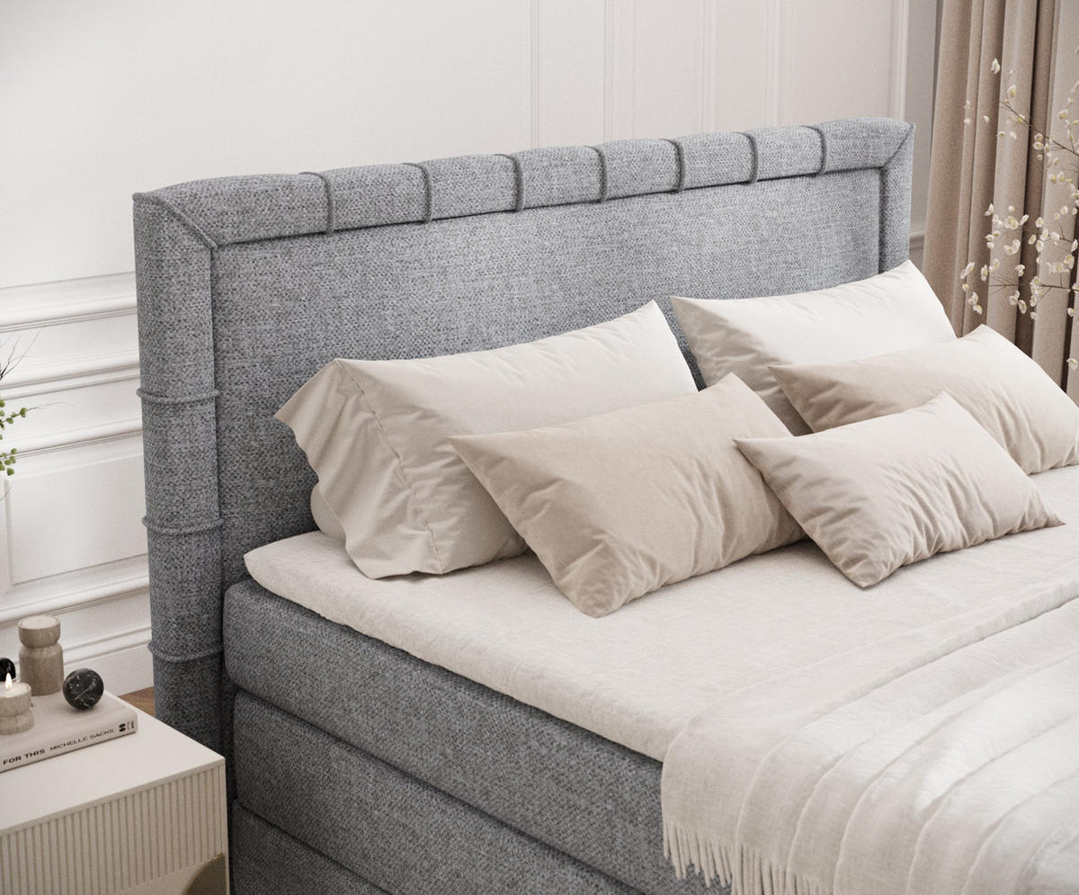 BOXSPRINGBETT Rosabel Grau 140/200 cm mit Matratze und Topper - Schwarz/Grau, Holz/Holzwerkstoff (140/200cm) - Maison de Reve