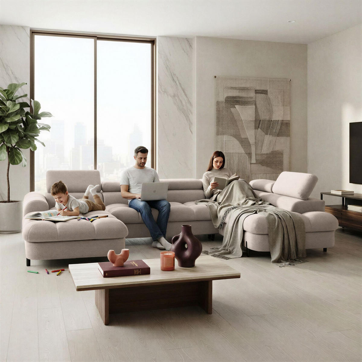 ECKSOFA U-Form BOWL U Rechts mit Schlaffunktion 125x265 Velours Beige - Beige/Schwarz, Holz/Textil (195/90/339cm) - Muffo