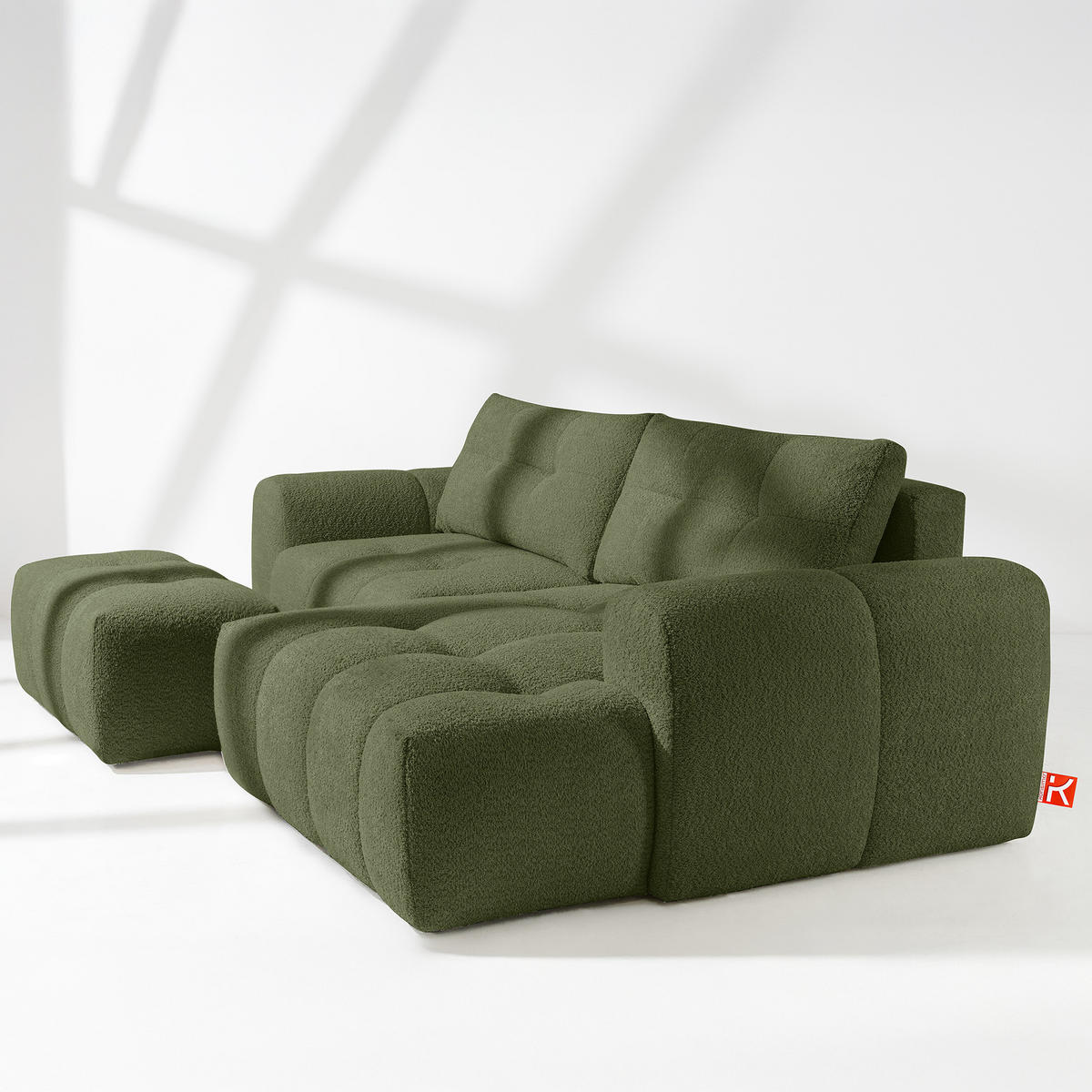 ECKSOFA RECHTS RAVIA, Bouclé, Olivgrün - Olivgrün, Holz/Textil (256/104cm) - KONSIMO®