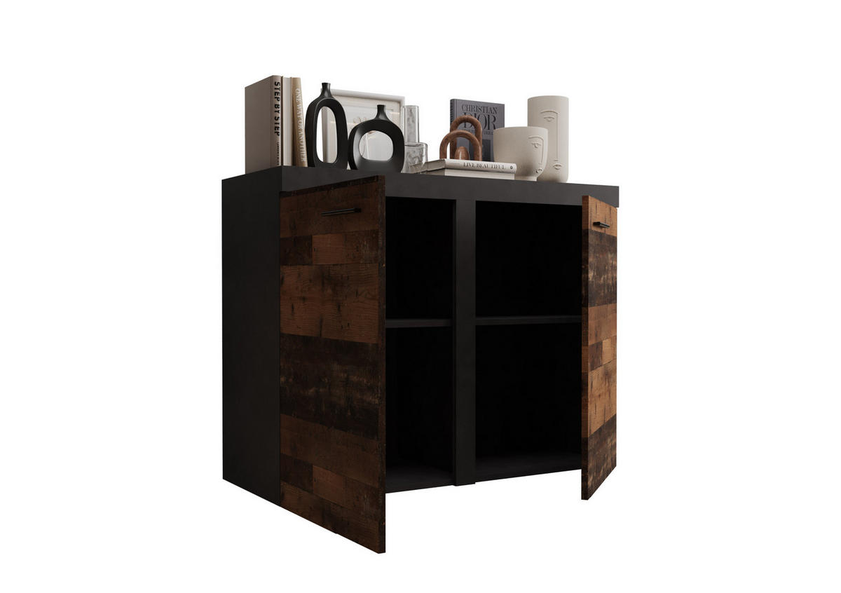 KOMMODE London LRXK 2D mit 2 Türen, Sideboard in Farbe: Dunkelbraun|Schwarz, Größe: 97 x 82 x 40 cm - Dunkelbraun/Schwarz, Holzwerkstoff (97/82/40cm) - O-Sofa