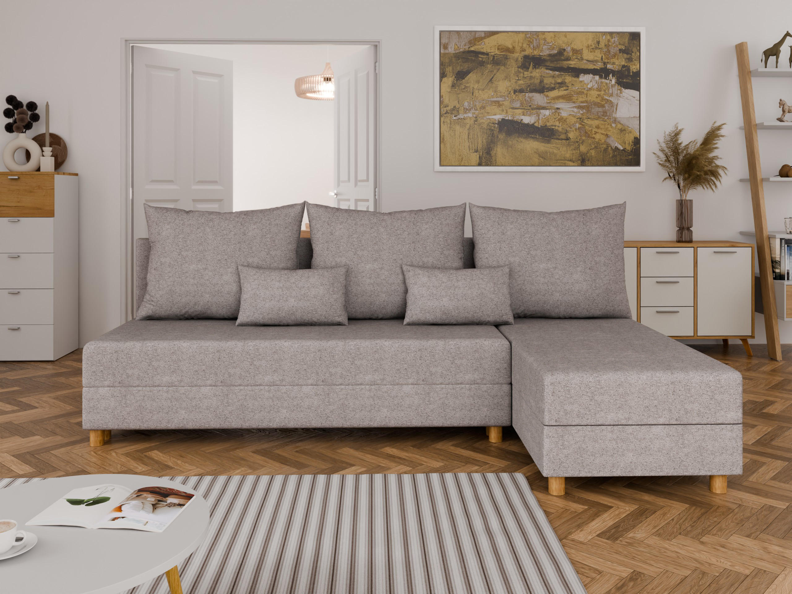 Thumbnail - Panda Möbel Ecksofa, Grau, Holz, 214x122 cm, Wohnzimmer, Sofas & Couches, Wohnlandschaften, Ecksofas