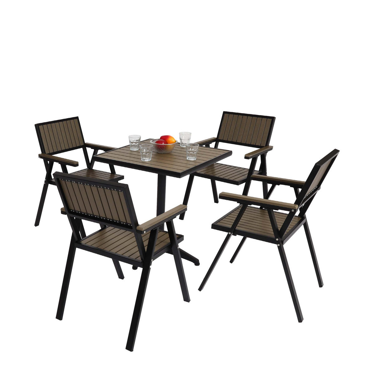GARTENSTUHL+GARTENTISCH Schwarz, Grau - Schwarz/Grau, Kunststoff - MCW