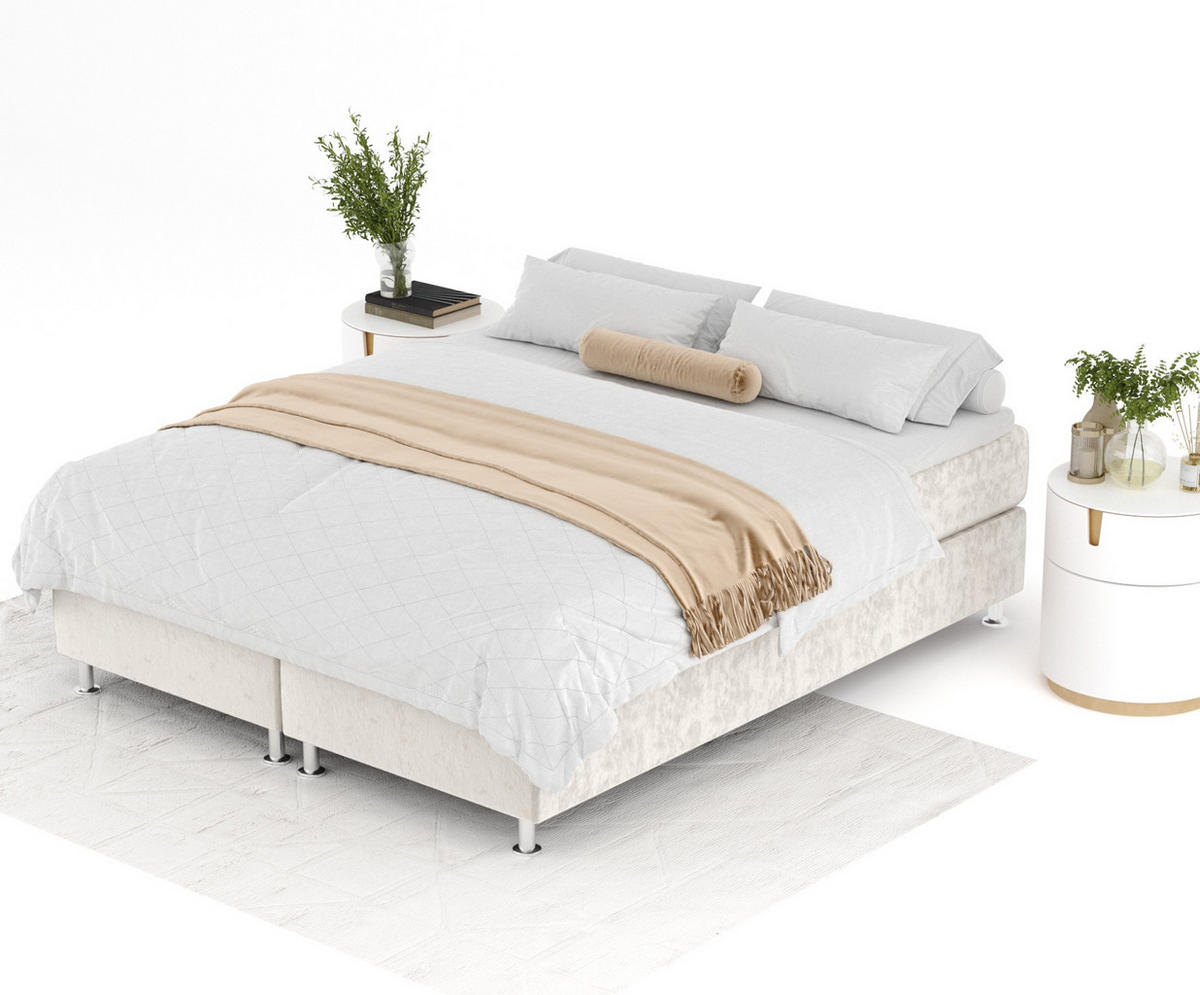 BOXSPRINGBETT Sub Ecru 160/200 cm mit Latex-Topper - Ecru/Silberfarben, Holz/Holzwerkstoff (160/200cm) - Maison de Reve