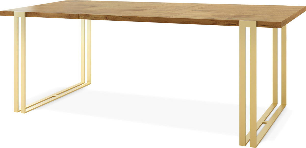 ESSTISCH Stella rechteckig ausziehbar, Lancelot Eiche 140-260/80/76 cm - Eichefarben/Goldfarben, Holzwerkstoff/Metall (80/240/76cm) - WFL GROUP