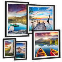 BILDER SET 5er Set - 50x50 cm & 20x30 cm & 40x60 cm Schwarzer Rahmen - Seen- und Berglandschaft Łódź - Schwarz, Kunststoff (40/60cm) - TULUP