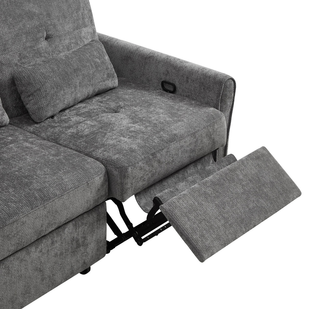 SCHLAFSOFA 3-Sitzer 3-in-1 ausziehbar Chenille, DE-42933, Grau - Grau, Metall (176/83/148cm) - ComfortXL