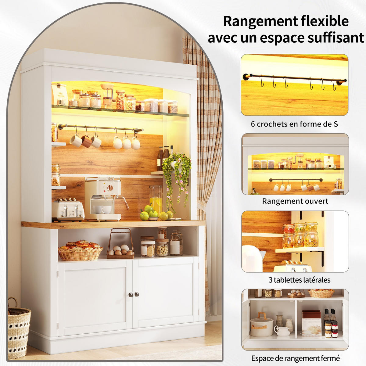 KÜCHENSCHRANK 2-teiliges Set, 107/184/34 cm, MDF, Weiß, MIT LED-BELEUCHTUNG, für Esszimmer und Küche - Weiß, Holzwerkstoff (34/184/107cm) - Rolipo