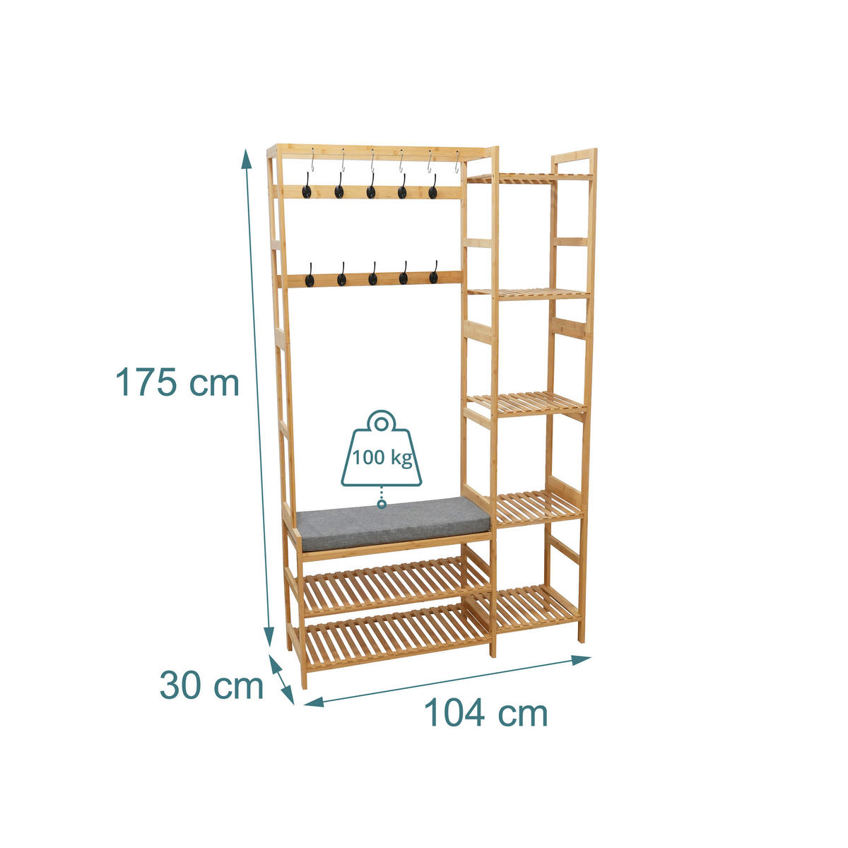 VĚŠÁK - světle hnědá, dřevo/textil (104/175/30cm) - Relaxdays