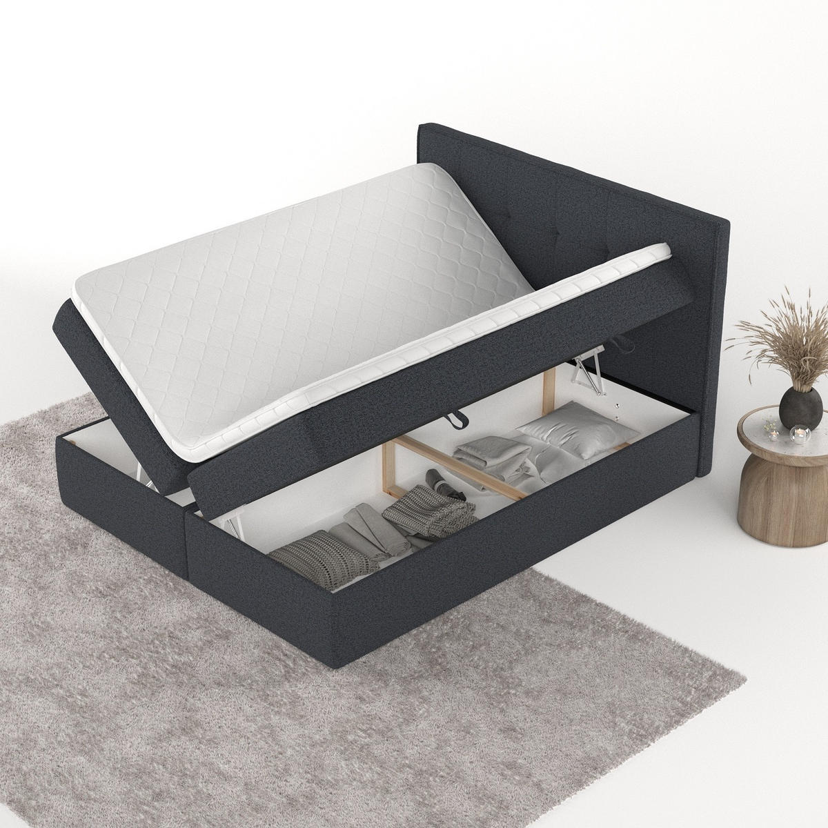 BOXBETT Mireo 140/200 cm Anthrazit im Riva Stoff - Anthrazit/Schwarz, Holz/Holzwerkstoff (140/200cm) - AltaBeds