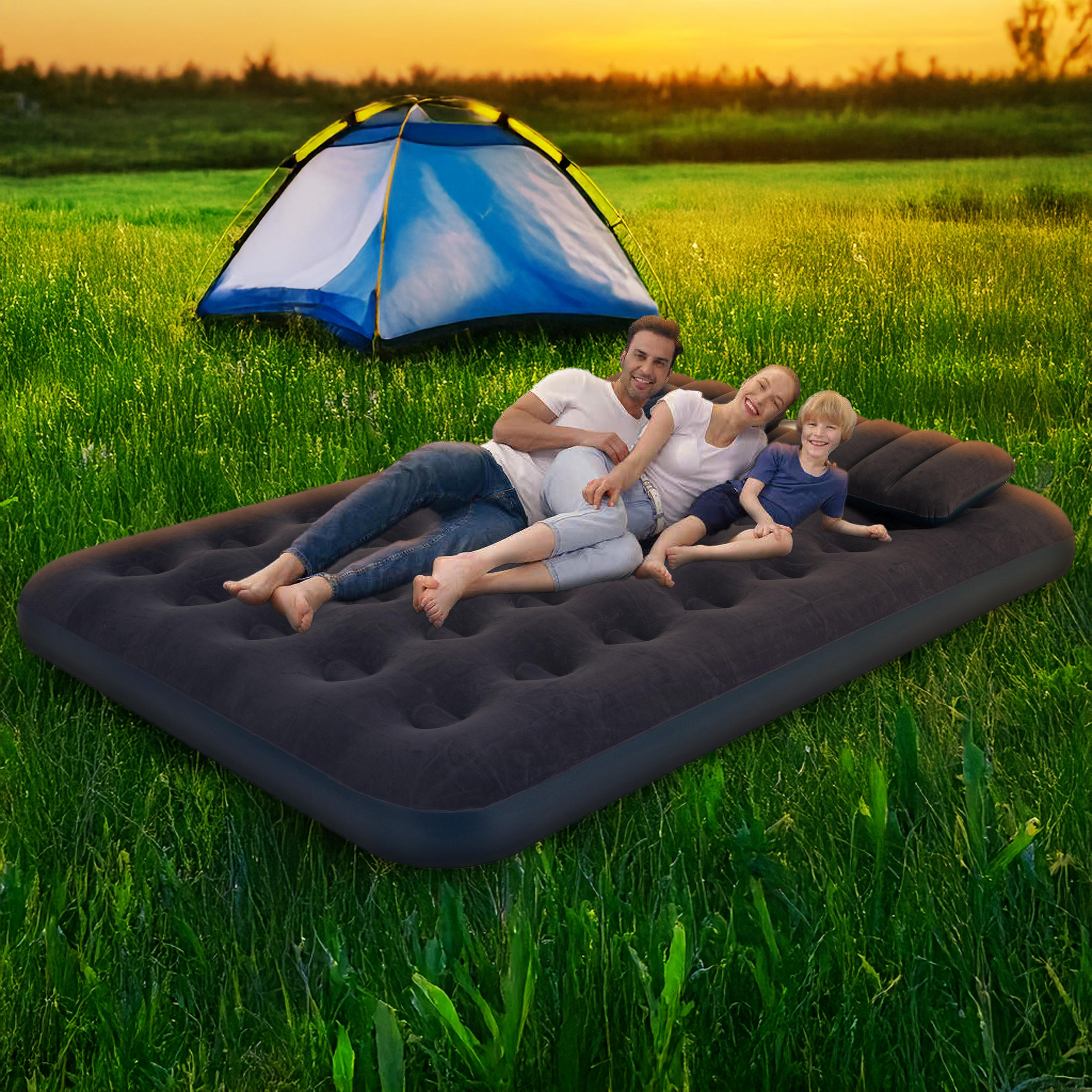 LUFTBETT Luftmatratze Camping für 2 Personen inklusive 2 Kissen und Pumpe - Blau, Kunststoff (137/191cm) - Avenli