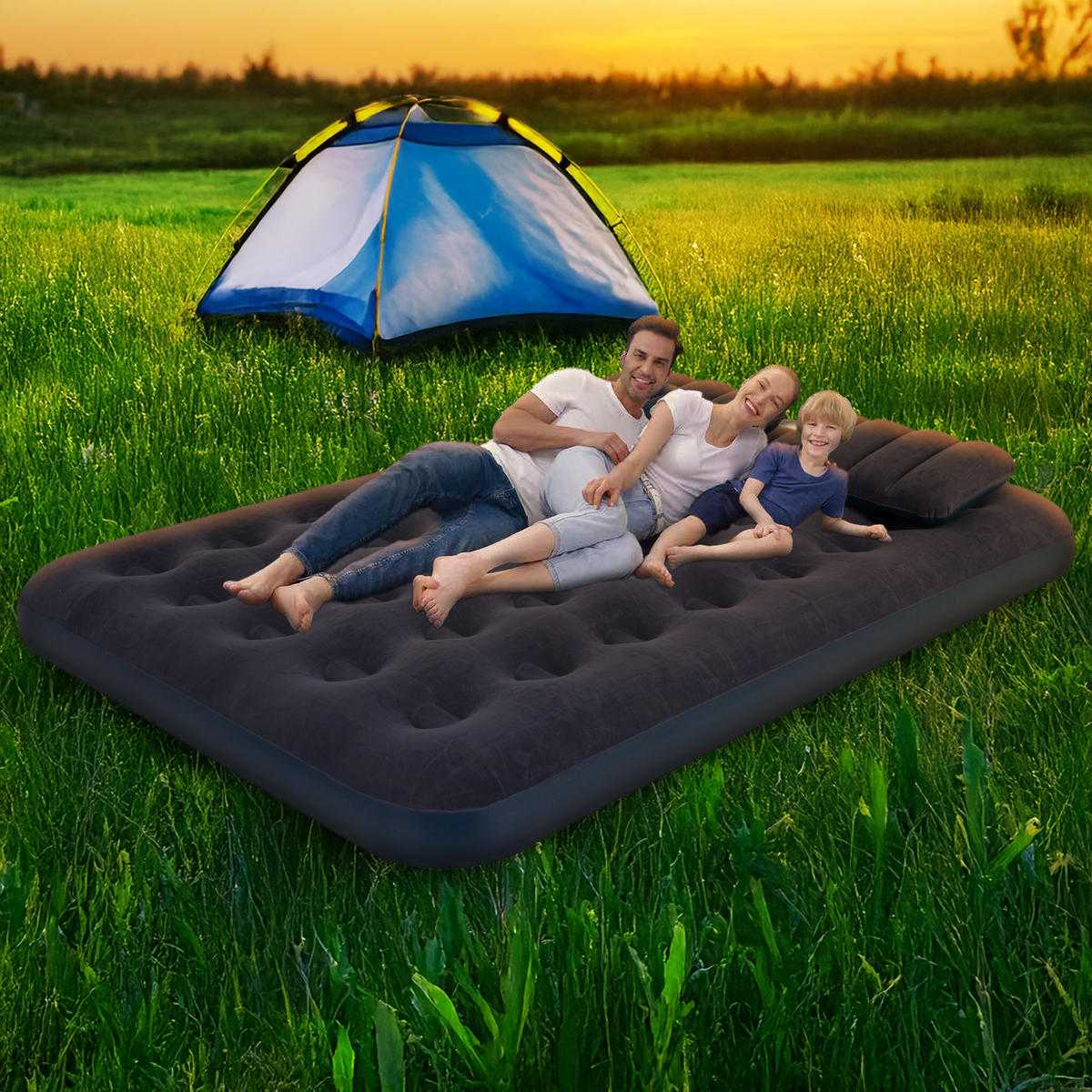 LUFTBETT Luftmatratze Camping für 2 Personen inklusive 2 Kissen und Pumpe - Blau, Kunststoff (137/191cm) - Avenli