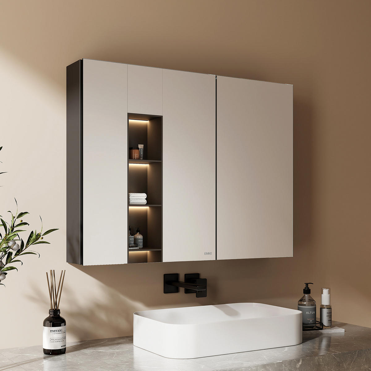 SPIEGELSCHRANK Schwarz 85/65/14,5 - Schwarz, Metall (85/65/14.5cm) - EMKE