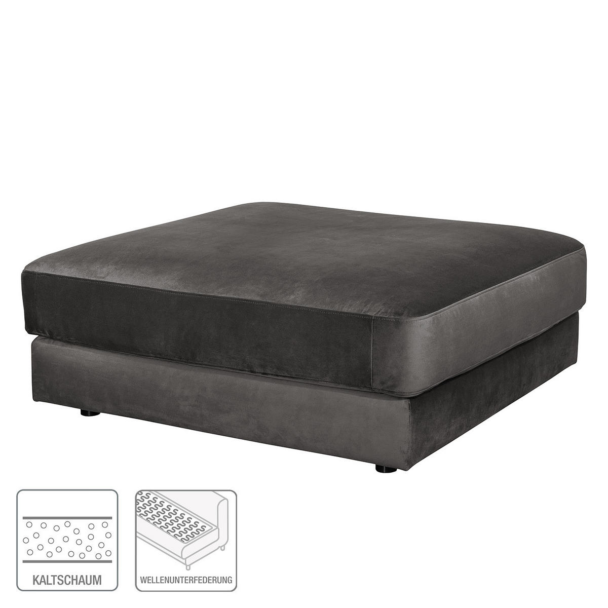 POLSTERHOCKER - Samt - Dunkelgrau/Schwarz, Textil/Metall (112/42/112cm) - home24